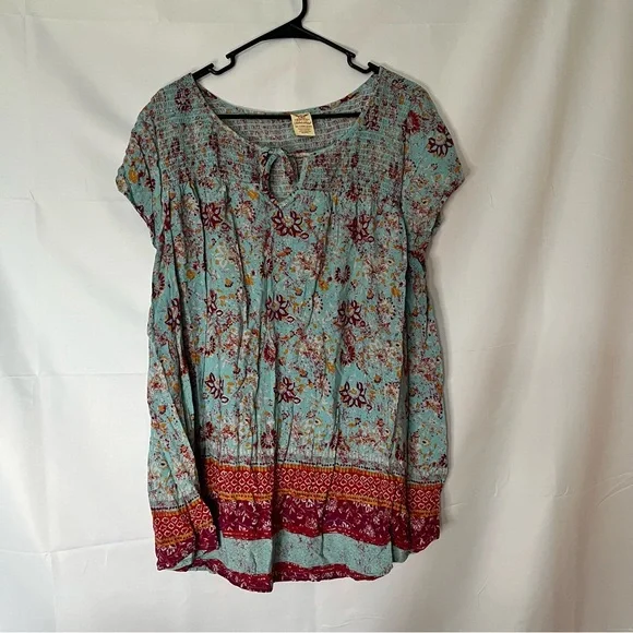 Faded Glory Blue Pleated Cap Sleeve Tunic - Picture 1 of 5